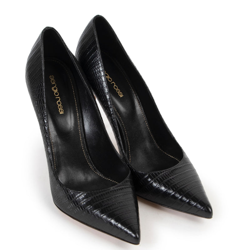 Shop safe online at Labellov in Antwerp this 100% authentic second hand sergio Rossi Black Lezard Pumps - Size 41