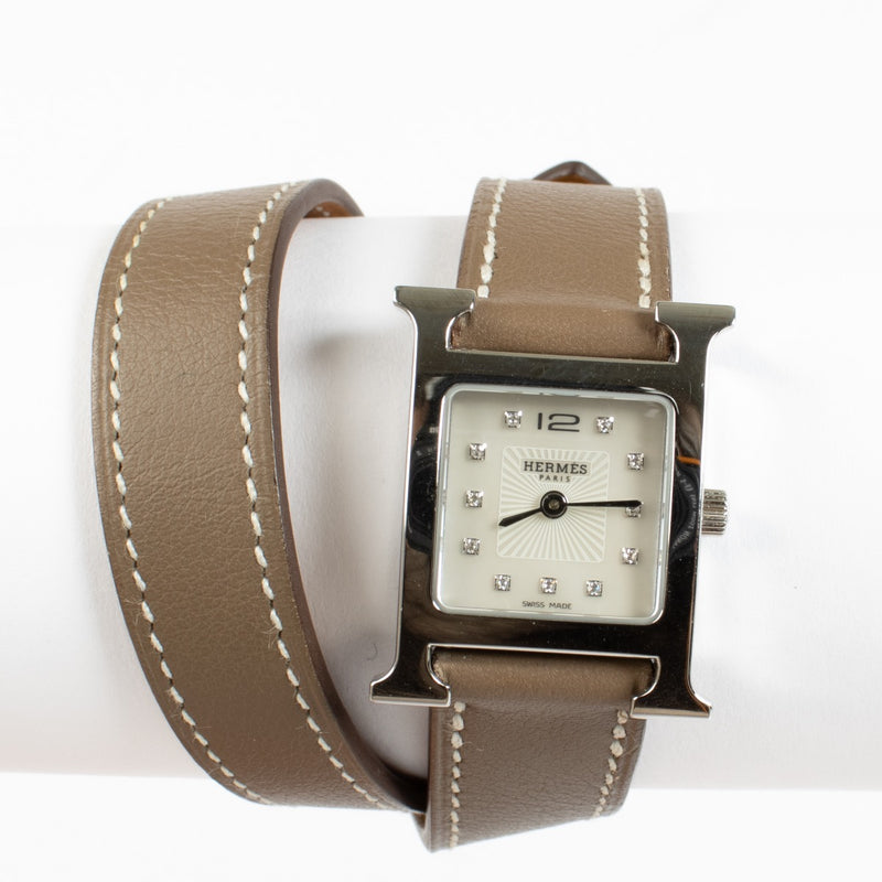 shop 100% authentic second hand Hermès Silver Heure H Small Double Tour Watch on Labellov.com
