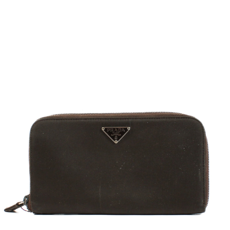 Prada Brown Nylon Logo Long Wallet