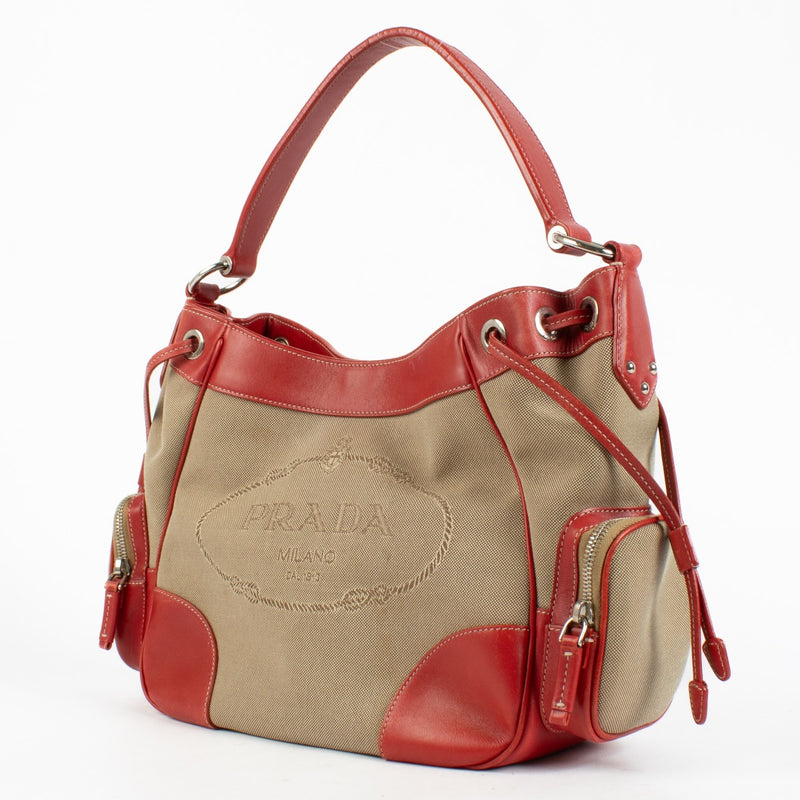 shop 100% authentic second hand Prada Red Logo Jacquard Canvas Bag on Labellov.com