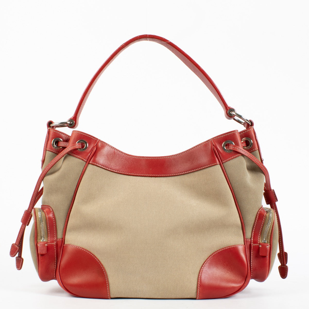 shop 100% authentic second hand Prada Red Logo Jacquard Canvas Bag on Labellov.com