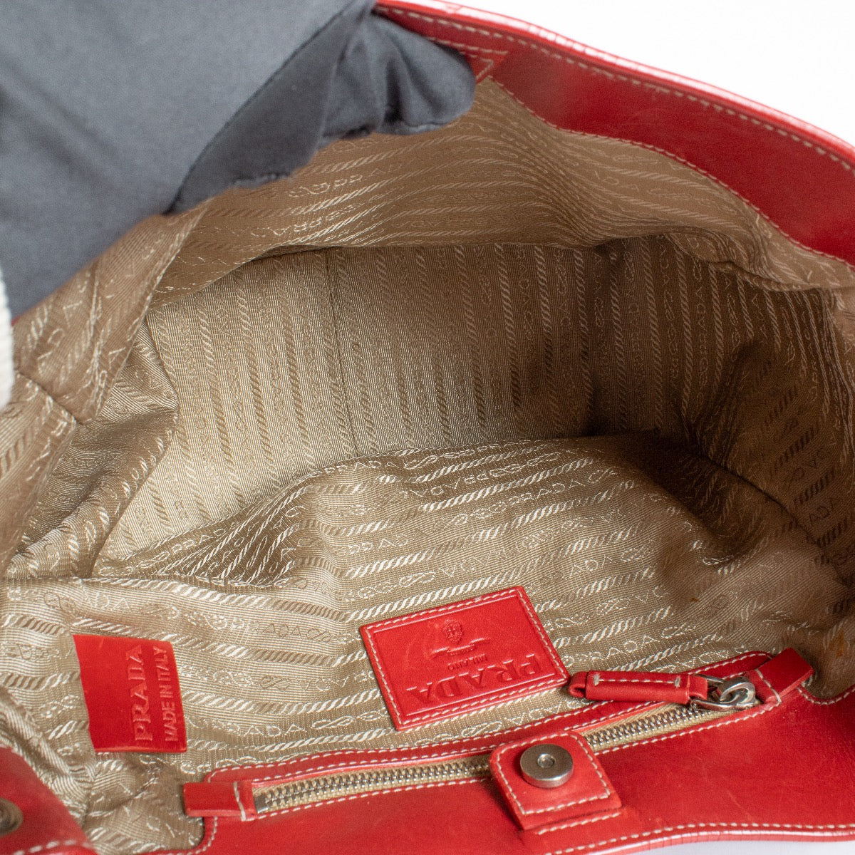 shop 100% authentic second hand Prada Red Logo Jacquard Canvas Bag on Labellov.com