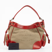 shop 100% authentic second hand Prada Red Logo Jacquard Canvas Bag on Labellov.com