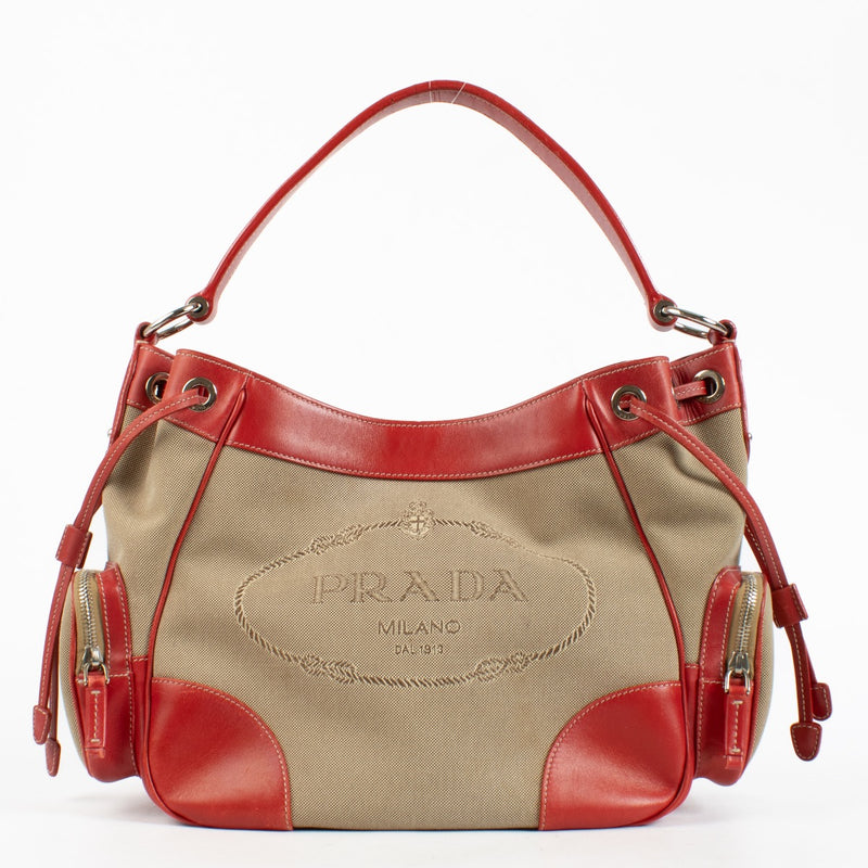 shop 100% authentic second hand Prada Red Logo Jacquard Canvas Bag on Labellov.com
