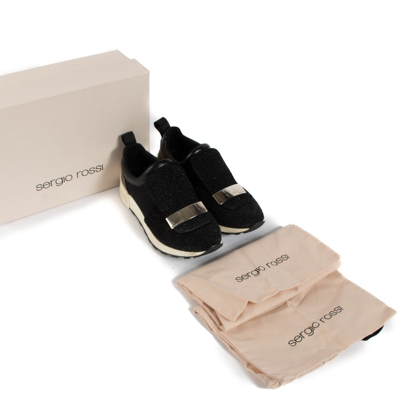 Shop authentic second hand Sergio Rossi SR1 Black Glitter Running Sneakers - Size 36 on Labellov.com