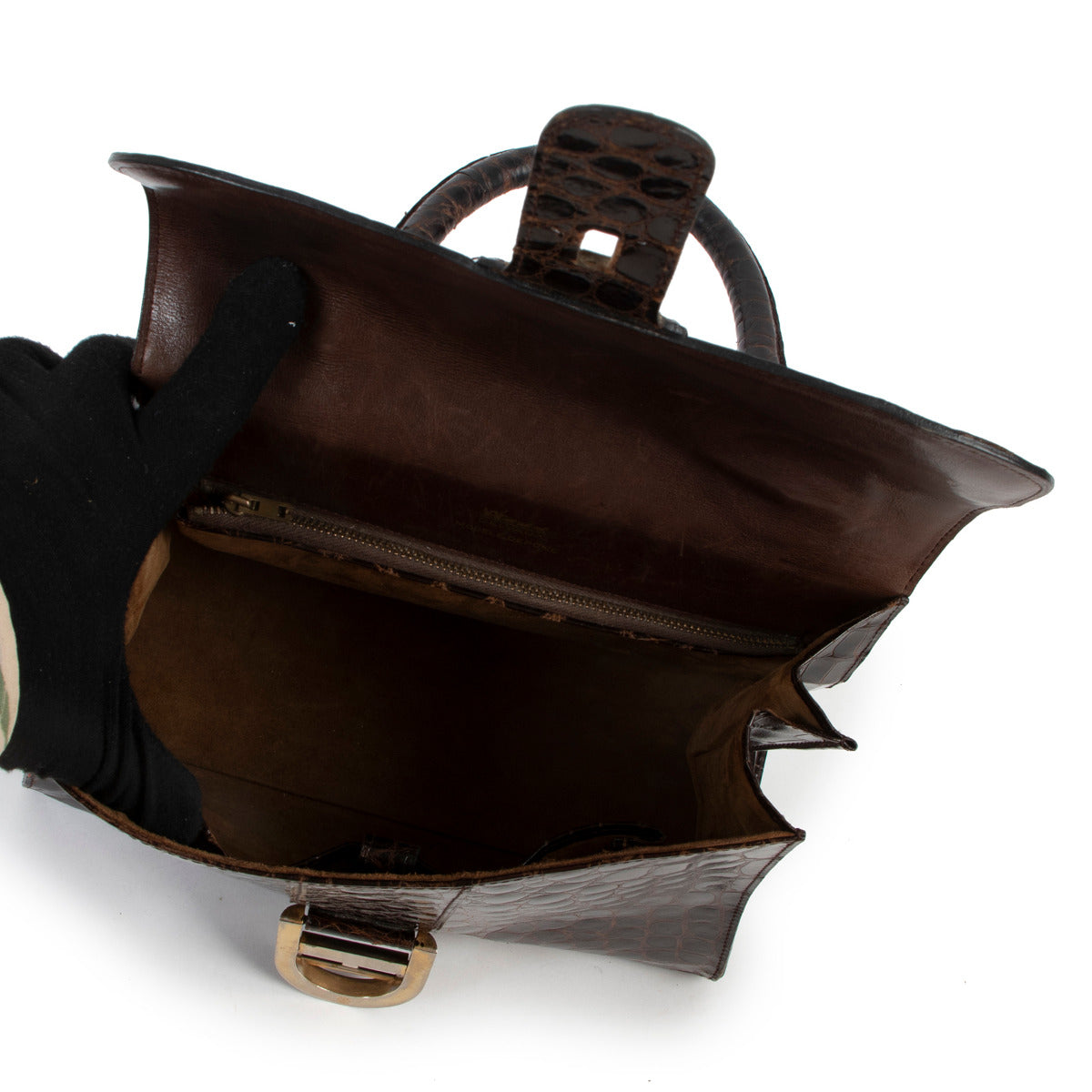 Delvaux Brown Crocodile MM Brillant