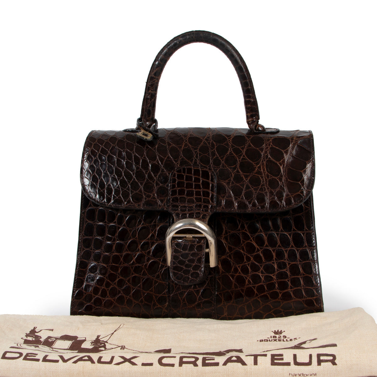 Delvaux Brown Croco MM Brillant for the best price at Labellov secondhand luxury in Antwerp