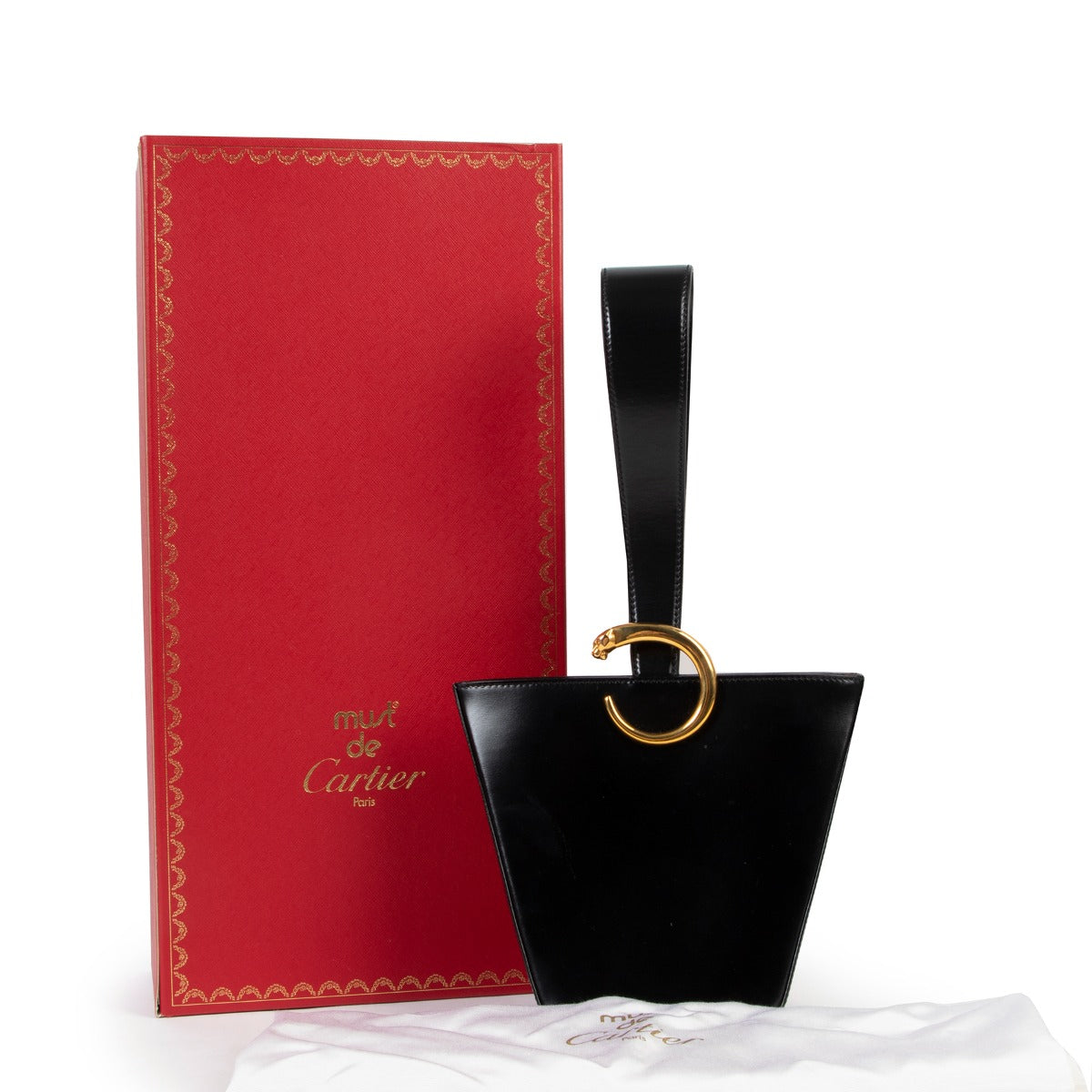 Must de Cartier Vintage Panthère Box Leather Top Handle Bag