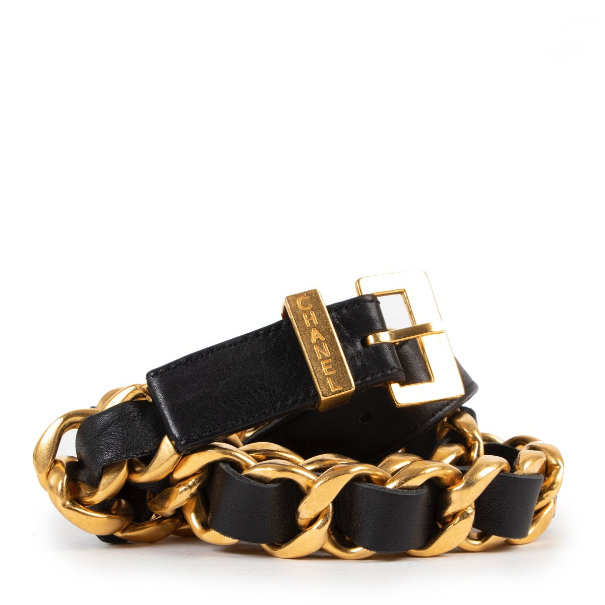 Buy an authentic second hand Chanel Classic Chain Leather Black Belt - Size 75 in good condition at Labellov