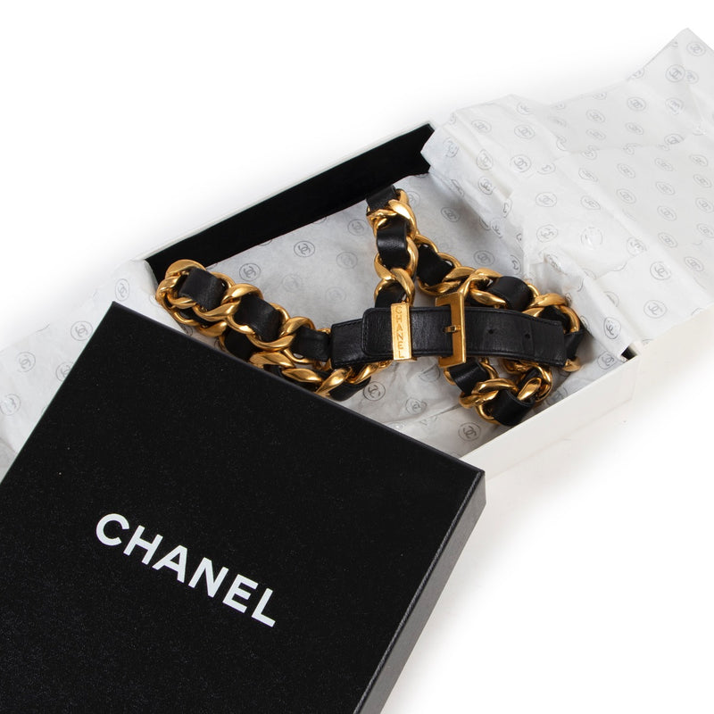 Buy an authentic second hand Chanel Classic Chain Leather Black Belt - Size 75 in good condition at Labellov