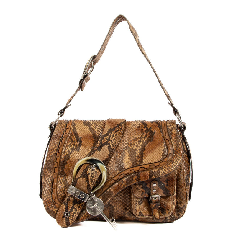 Christian Dior Brown Python Gaucho Saddle Bag