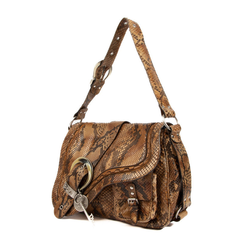 Christian Dior Brown Python Gaucho Saddle Bag