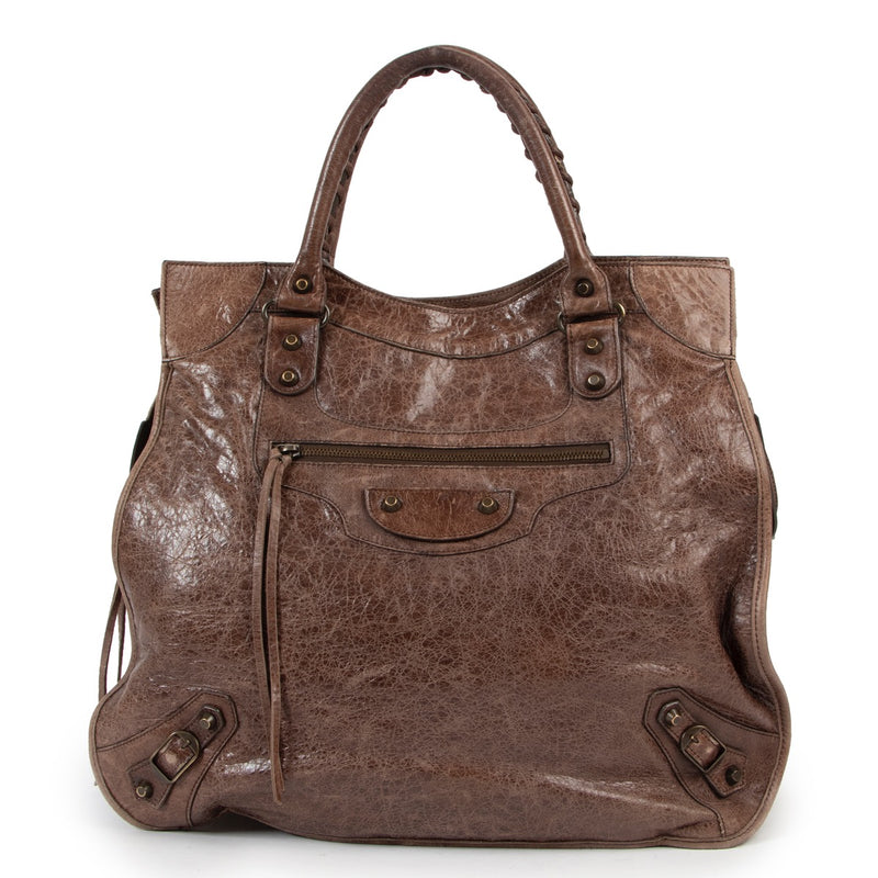 Buy an authentic second hand Balenciaga Chataigne Lambskin Leather Classic Arena Mid-Afternoon Bag in very good condition at Labellov