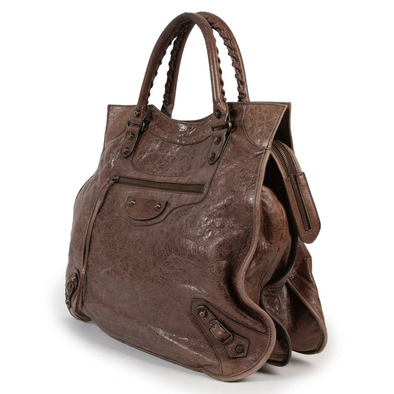 Buy an authentic second hand Balenciaga Chataigne Lambskin Leather Classic Arena Mid-Afternoon Bag in very good condition at Labellov