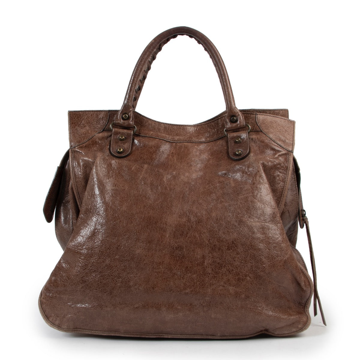 Buy an authentic second hand Balenciaga Chataigne Lambskin Leather Classic Arena Mid-Afternoon Bag in very good condition at Labellov