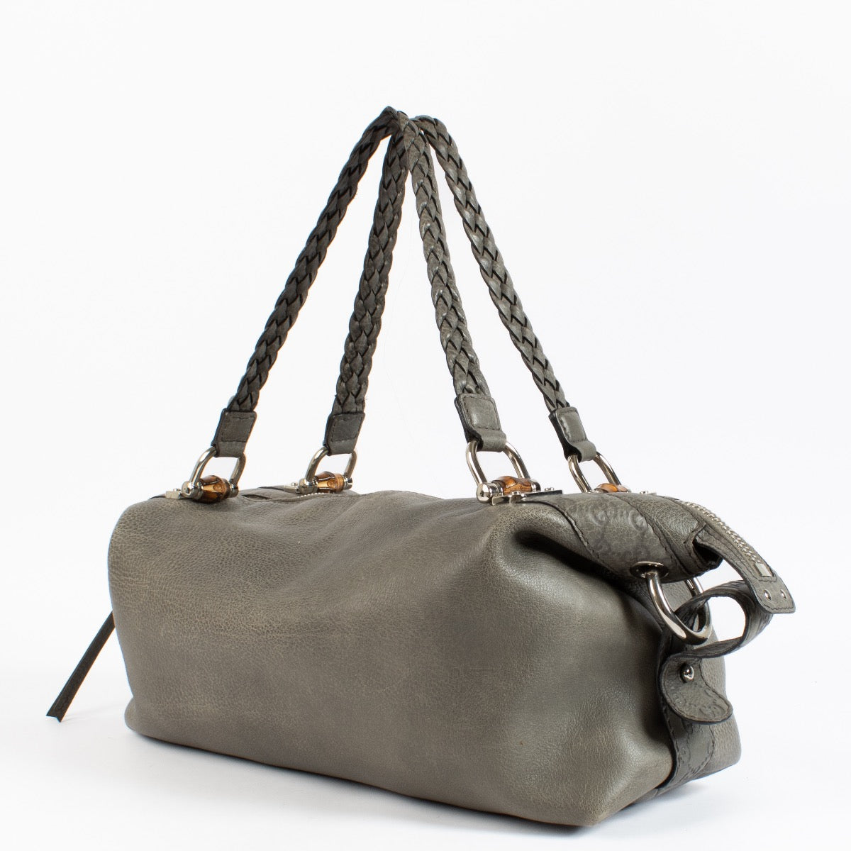 Gucci Grey Leather Duffle Bag