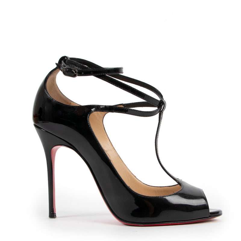 Shop authentic second hand luxury designer high-end Christian Louboutin Talitha 100 Black Patent Leather Sandals at Labellov.