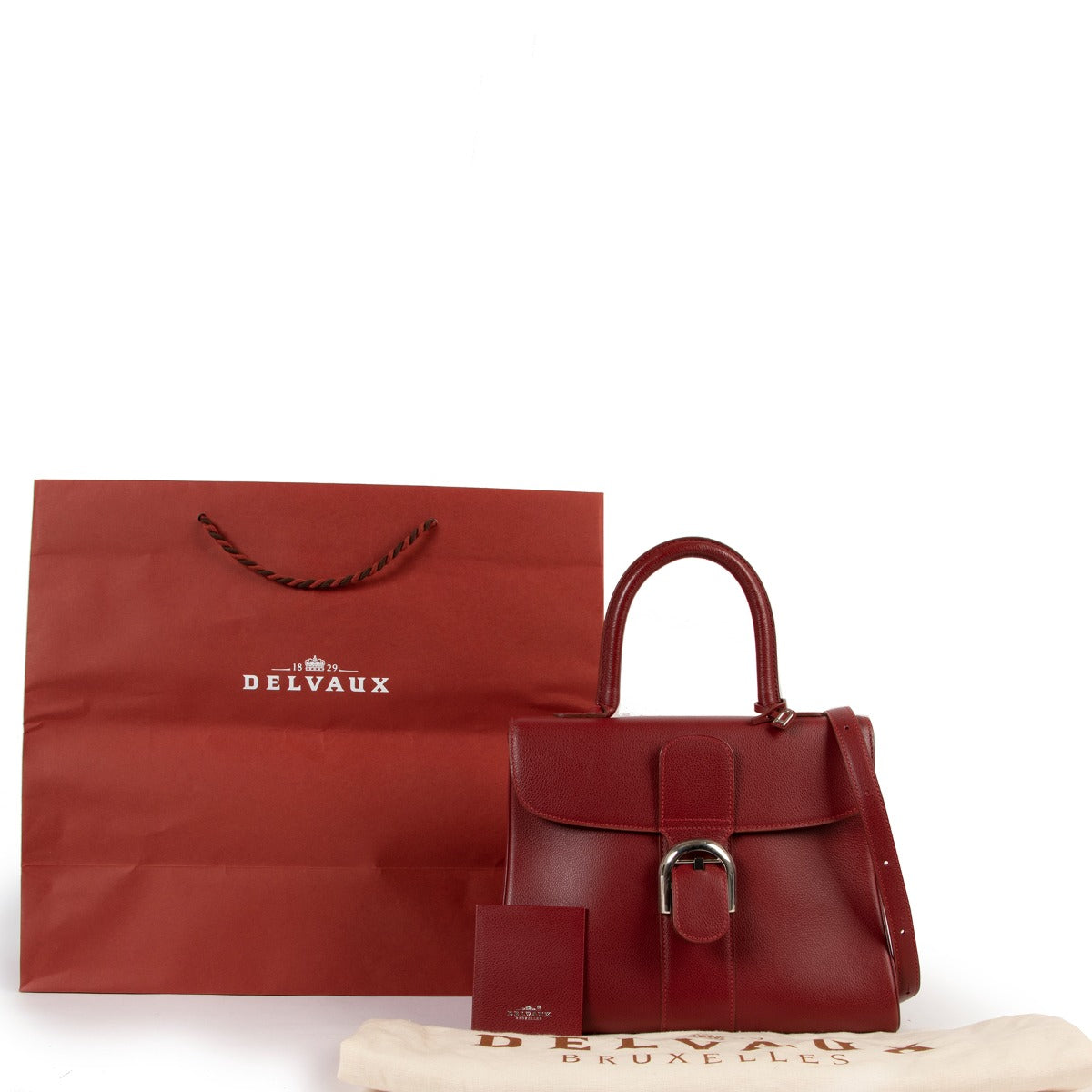 Shop second hand designer Delvaux Burgundy Brillant MM Shoulder Bag in Antwerp by Labellov