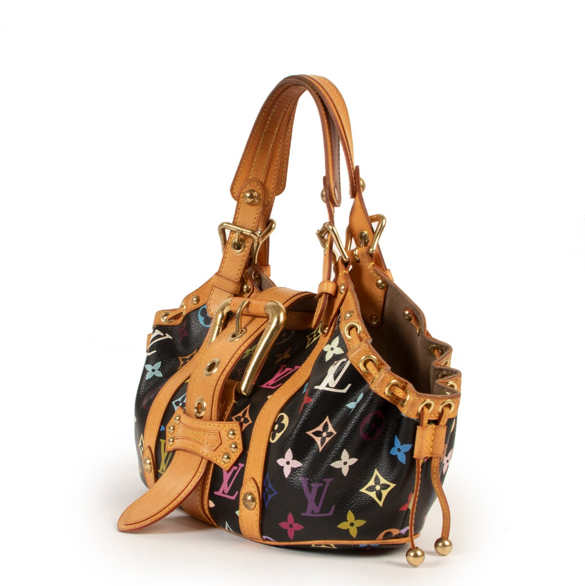 Shop second hand vintage designer Louis Vuitton Black Monogram Multicolore Theda PM Handbag at Labellov