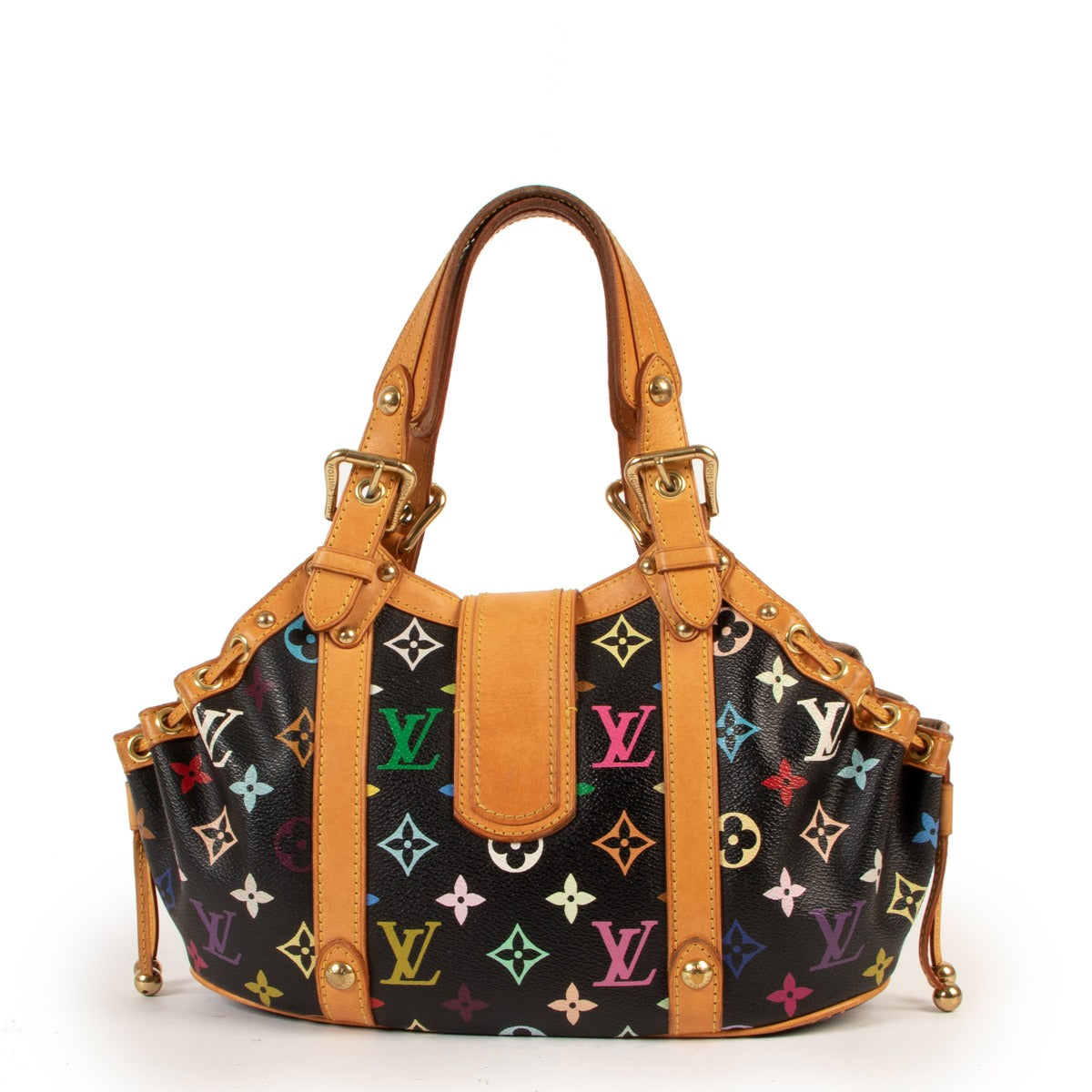 Shop second hand vintage designer Louis Vuitton Black Monogram Multicolore Theda PM Handbag at Labellov