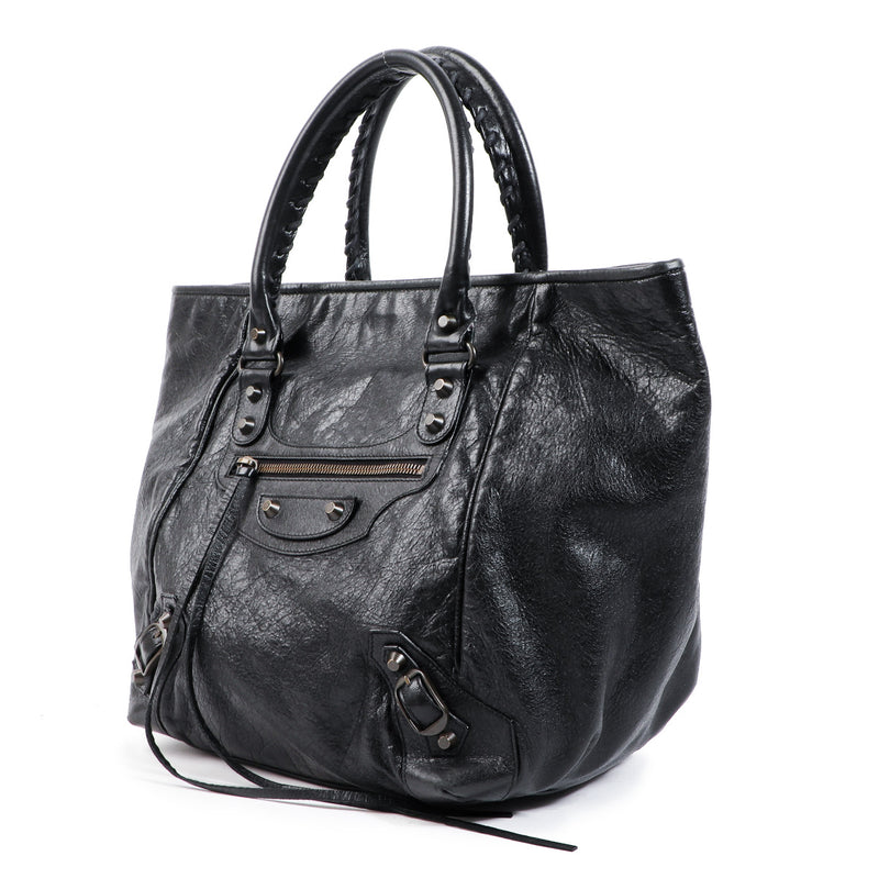 Balenciaga Black Agneau Leather Sunday Tote Bag