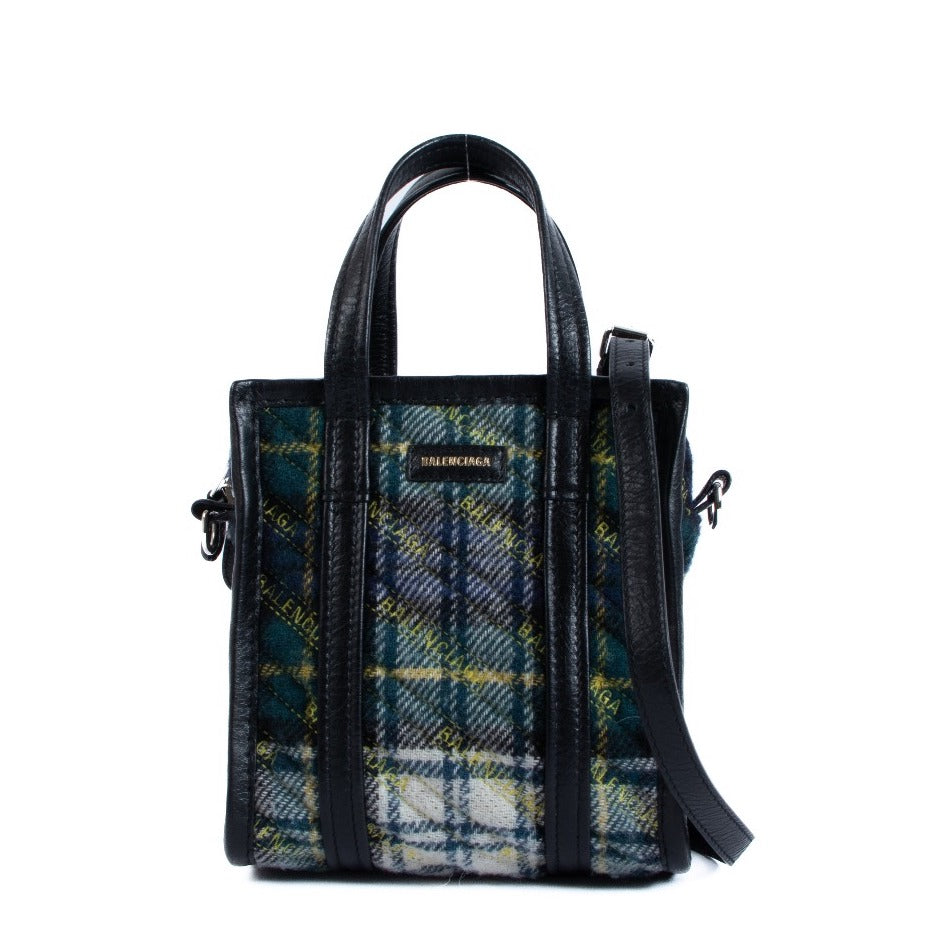 Balenciaga Bazar XXS Wool Plaid Avant Garde Shopper Tote Bag