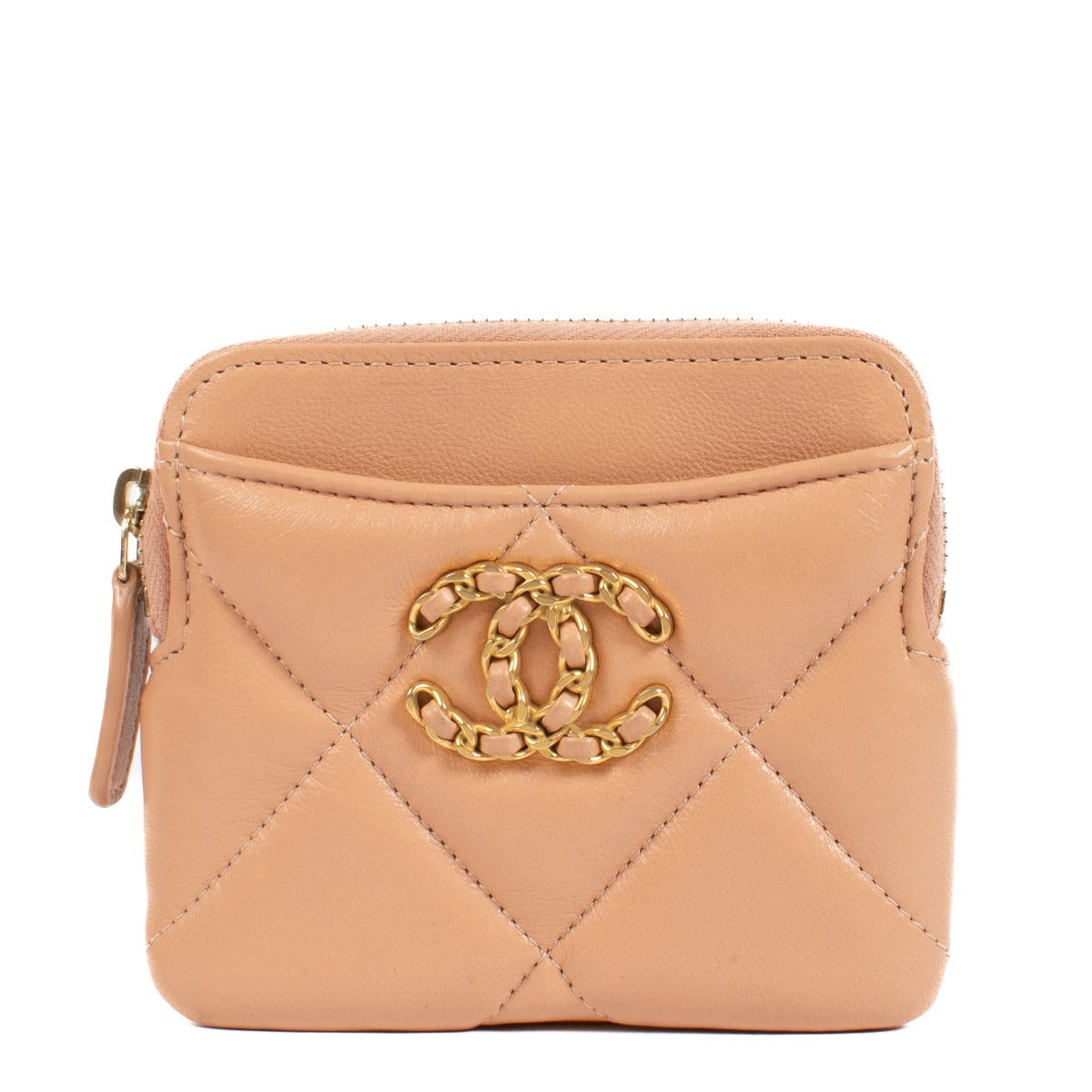 shop 100% authentic second hand Chanel Peach Lambskin 19 Zipped Card Holder Wallet on Labellov.com