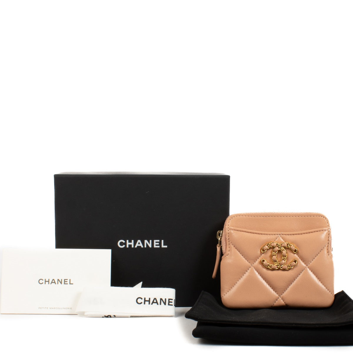 shop 100% authentic second hand Chanel Peach Lambskin 19 Zipped Card Holder Wallet on Labellov.com
