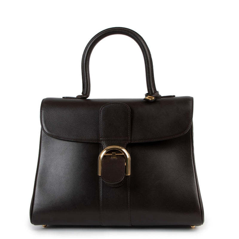 Authentic second hand Delvaux Brillant MM Chocolate Brown Box Calf Handbag at Labellov