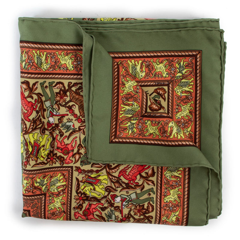 Shop online authentic vintage designer luxury Hermès Green Chasse En Inde Silk Carré Scarf at Labellov