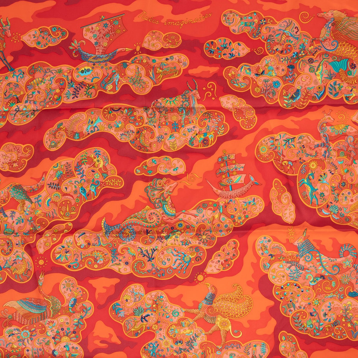 Shop authentic second hand luxury designer Hermès Red Nuées Imaginaires 2011 Silk Carré 90 Scarf at Labellov