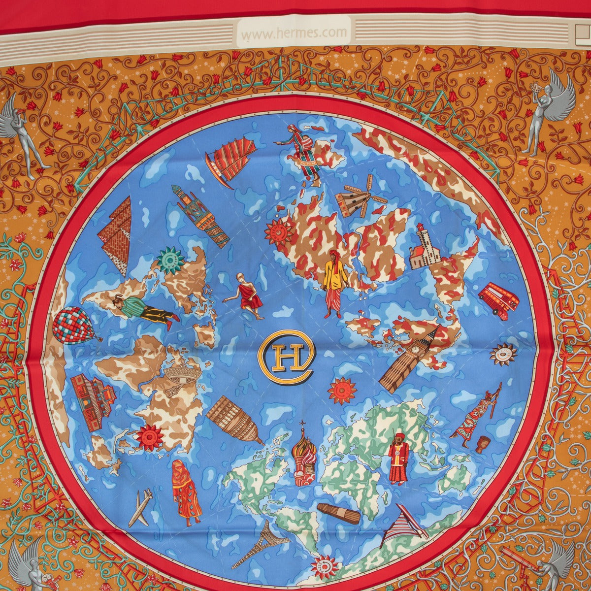 Shop authentic second hand vintage Hermès Autumn/Winter 2001 Red WWW.HERMES.COM Silk Carré 90 Scarf at Labellov