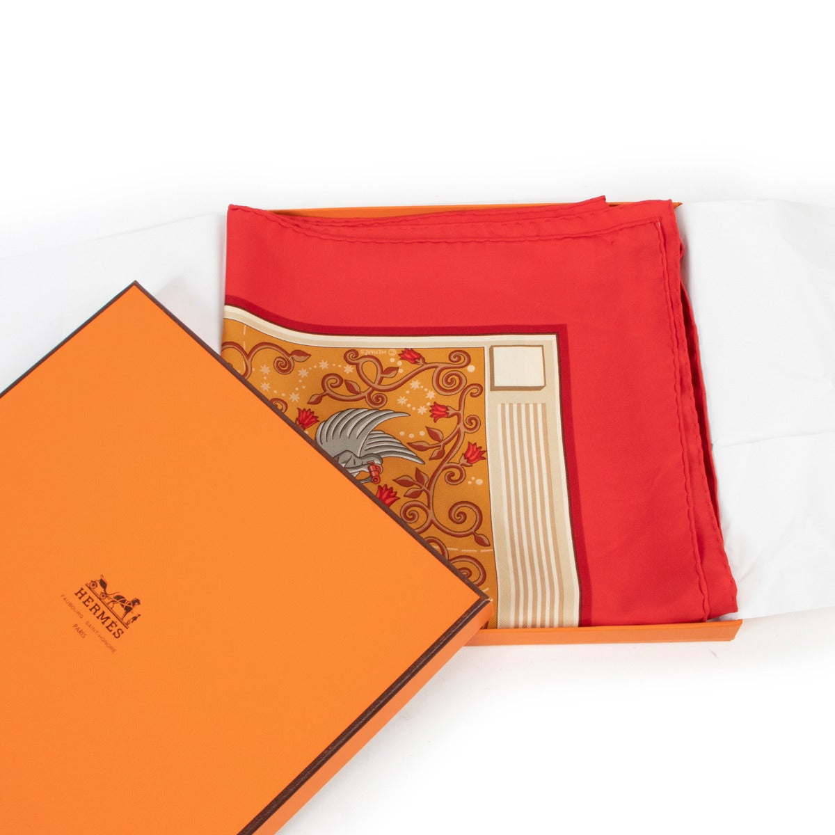 Shop authentic second hand vintage Hermès Autumn/Winter 2001 Red WWW.HERMES.COM Silk Carré 90 Scarf at Labellov