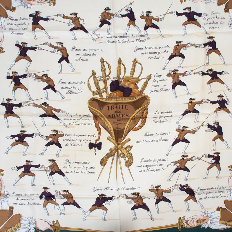 Shop Hermès Green Traité Des Armes Silk Carré Scarf at Labellov for the best price
