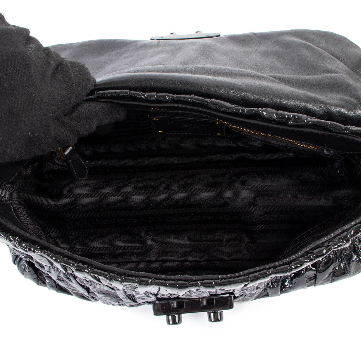 Authentic second hand Prada Black Vernice Gaufre Chain Shoulder Bag BR4050 at Labellov