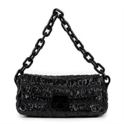 Authentic second hand Prada Black Vernice Gaufre Chain Shoulder Bag BR4050 at Labellov