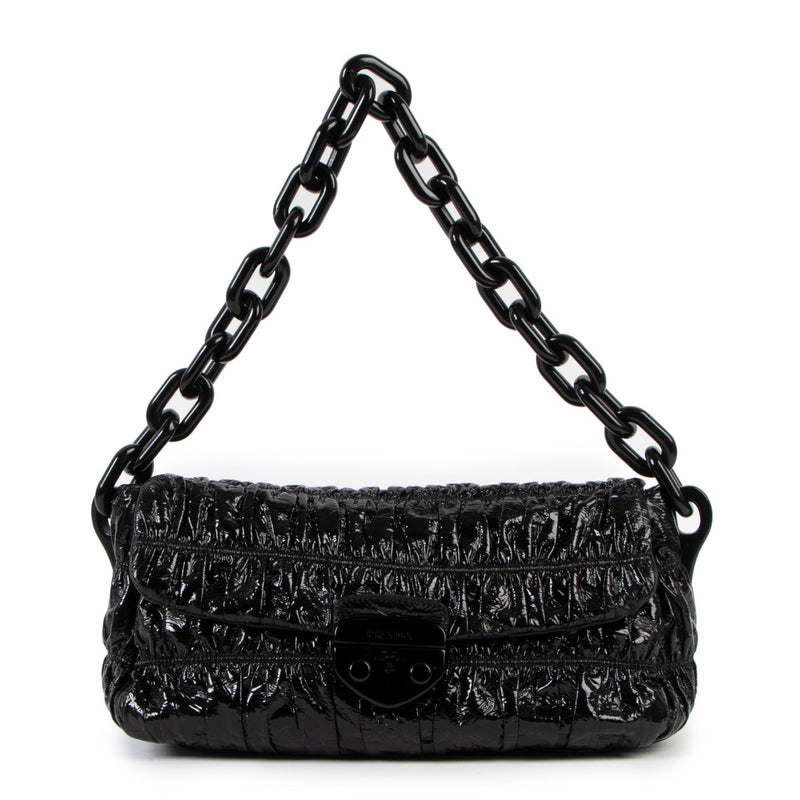 Authentic second hand Prada Black Vernice Gaufre Chain Shoulder Bag BR4050 at Labellov
