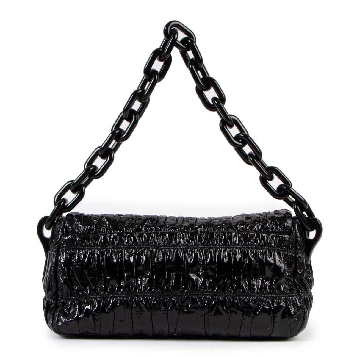 Authentic second hand Prada Black Vernice Gaufre Chain Shoulder Bag BR4050 at Labellov