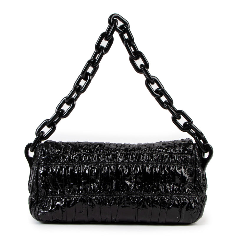 Authentic second hand Prada Black Vernice Gaufre Chain Shoulder Bag BR4050 at Labellov