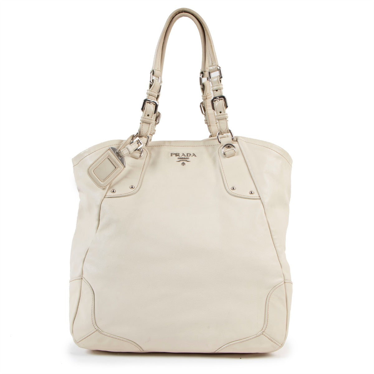 Prada Cream Leather Large Shoulder Bag