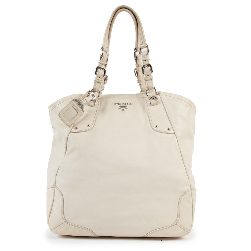 Prada Cream Leather Large Shoulder Bag