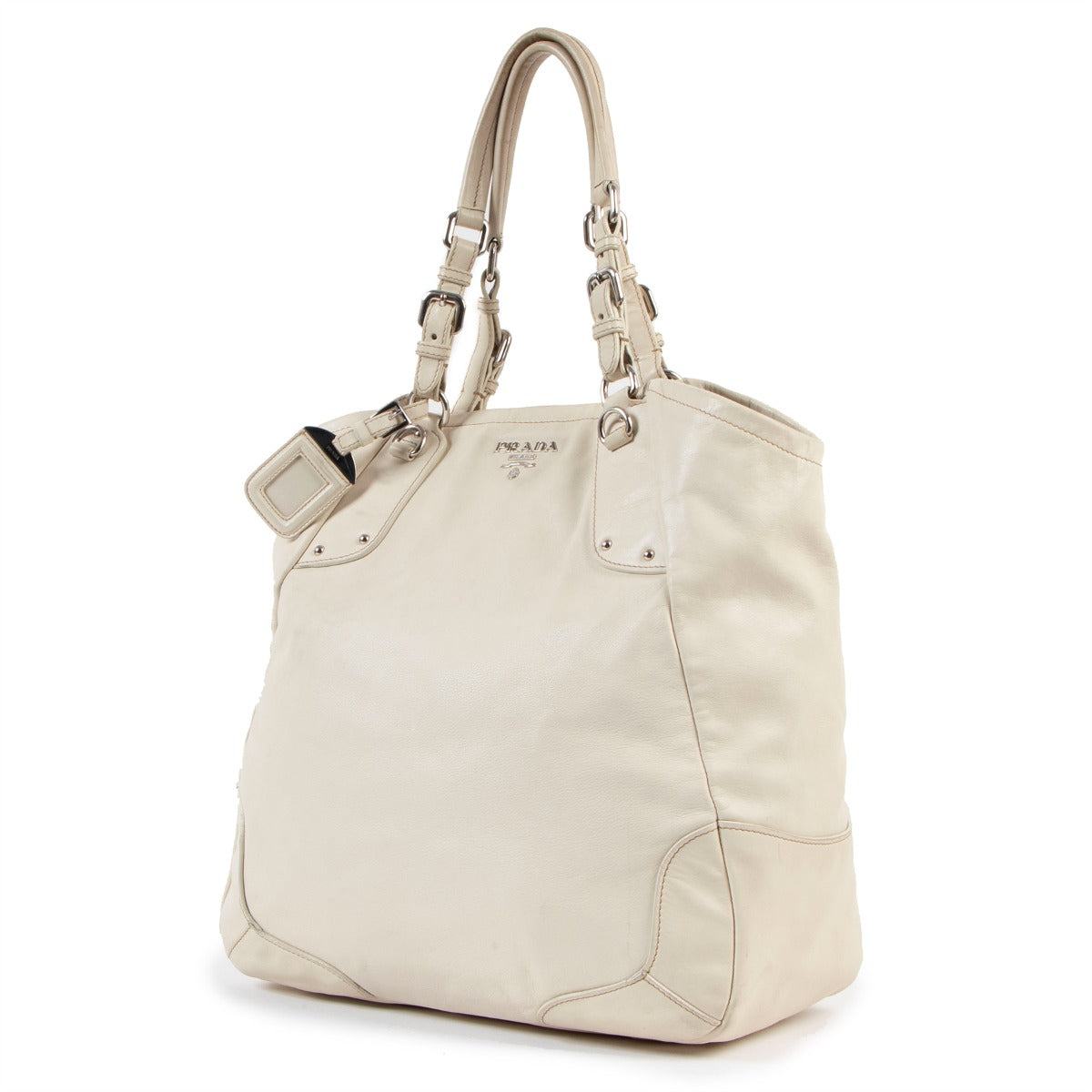 Authentic second hand Prada Cream Leather Large Shoulder Bag at Labellov