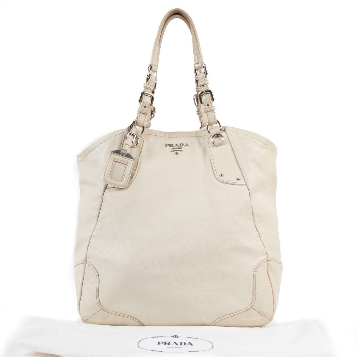 Prada Cream Leather Large Shoulder Bag