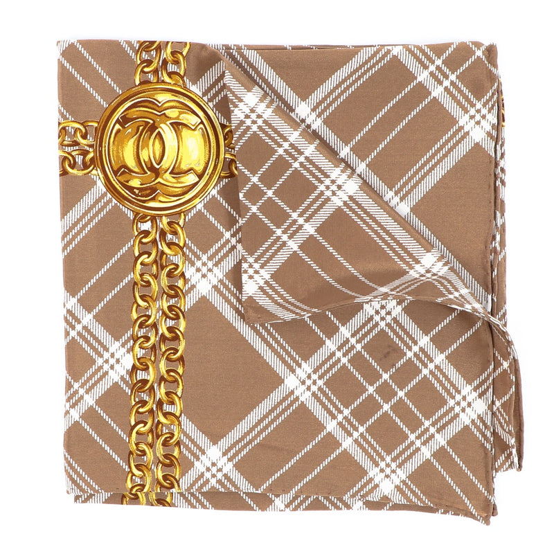 Chanel Checked CC Medaillon Chain Carré Silk Scarf