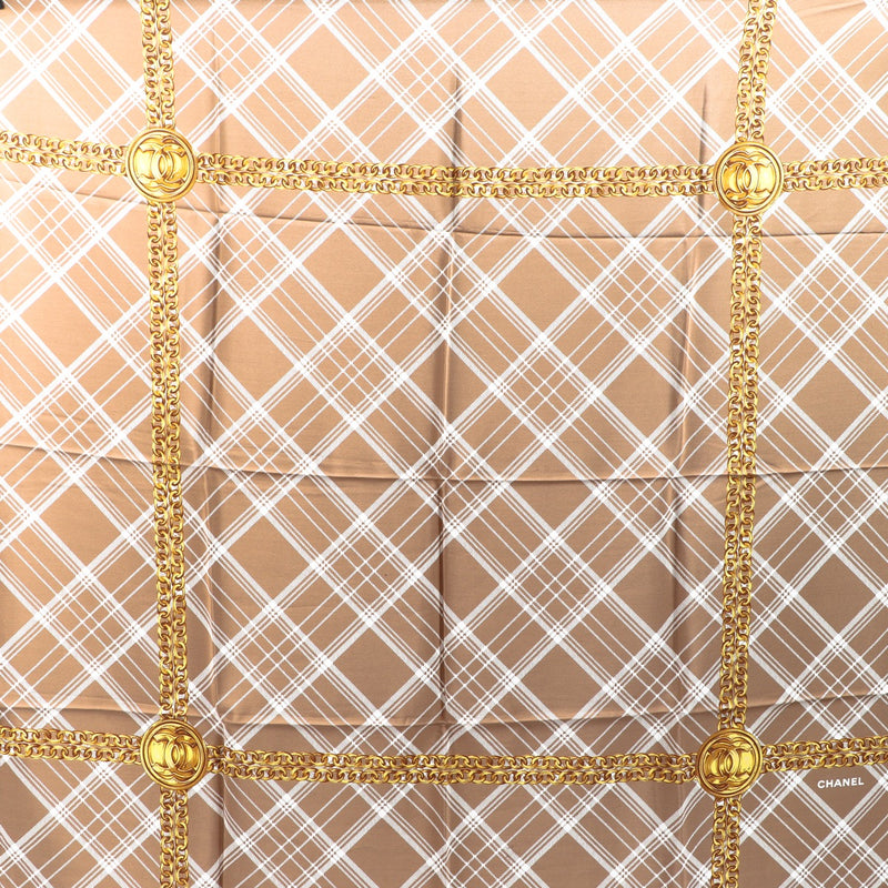 Chanel Checked CC Medaillon Chain Carré Silk Scarf