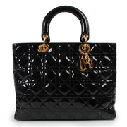 Buy an authentic second hand Christian Dior Lady Dior Black Patent Leather Top Handle in very good condition at Labellov