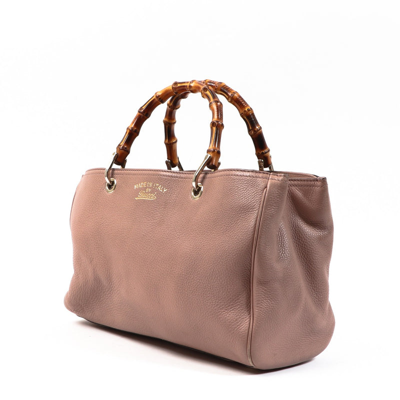 Buy an authentic second-hand Gucci Pink Natural Grain Leather Bamboo Top Handle Bag in very good Labellov Antwerp.