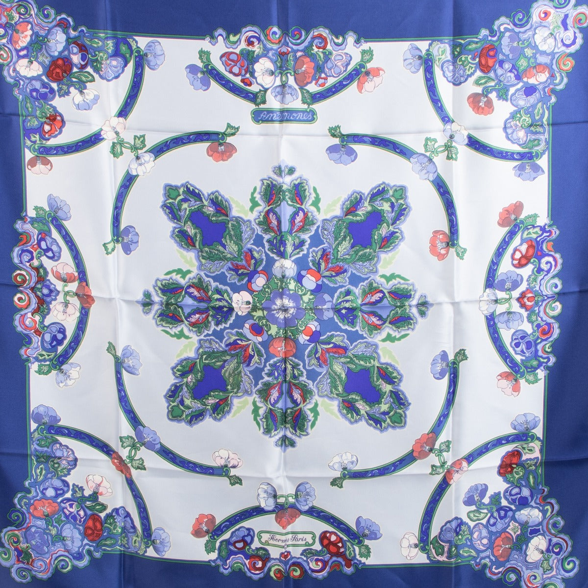 Hermès Blue Anemones Carré 90 Silk Scarf