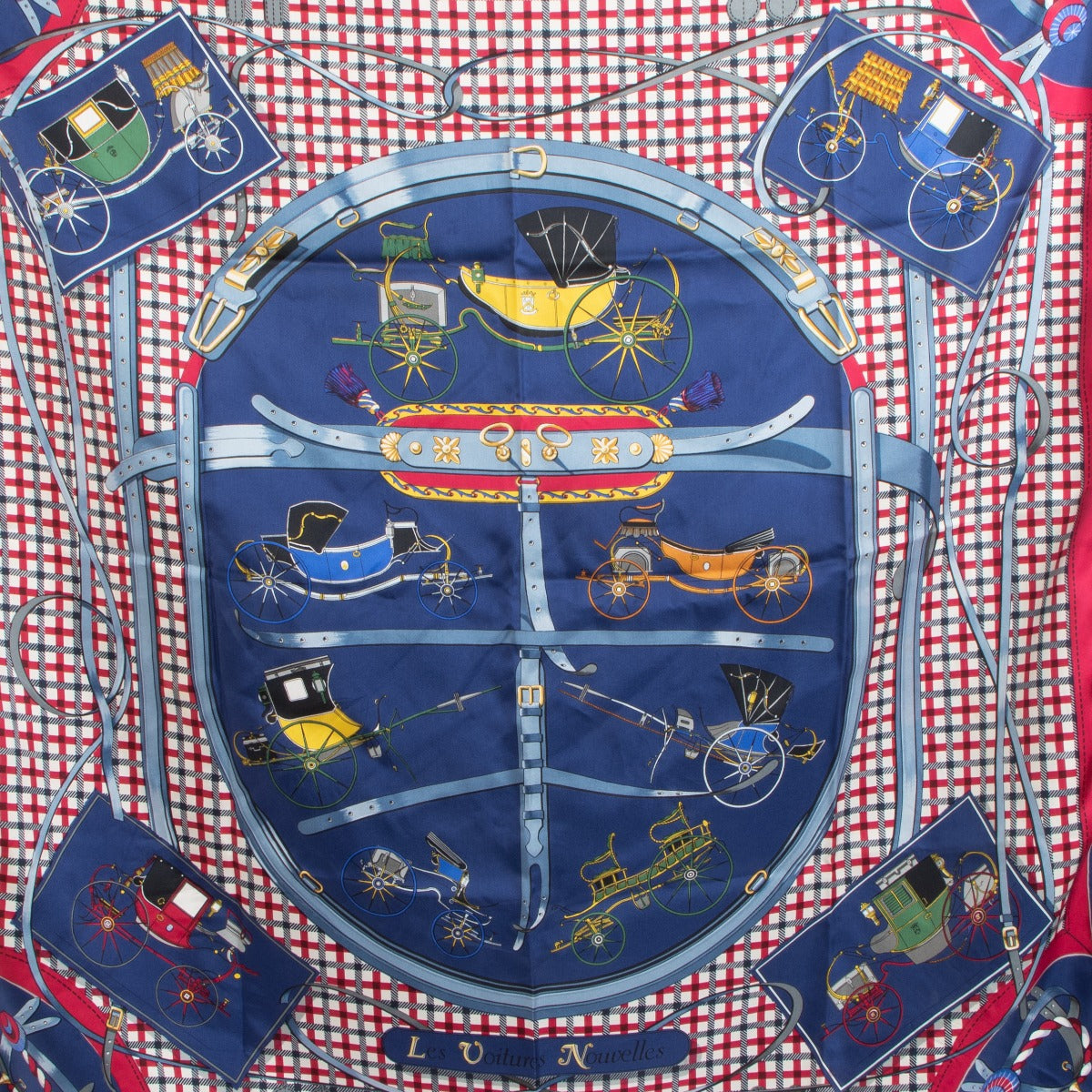 Hermès Blue Les Voitures Nouvelles Carré 90 Silk Scarf