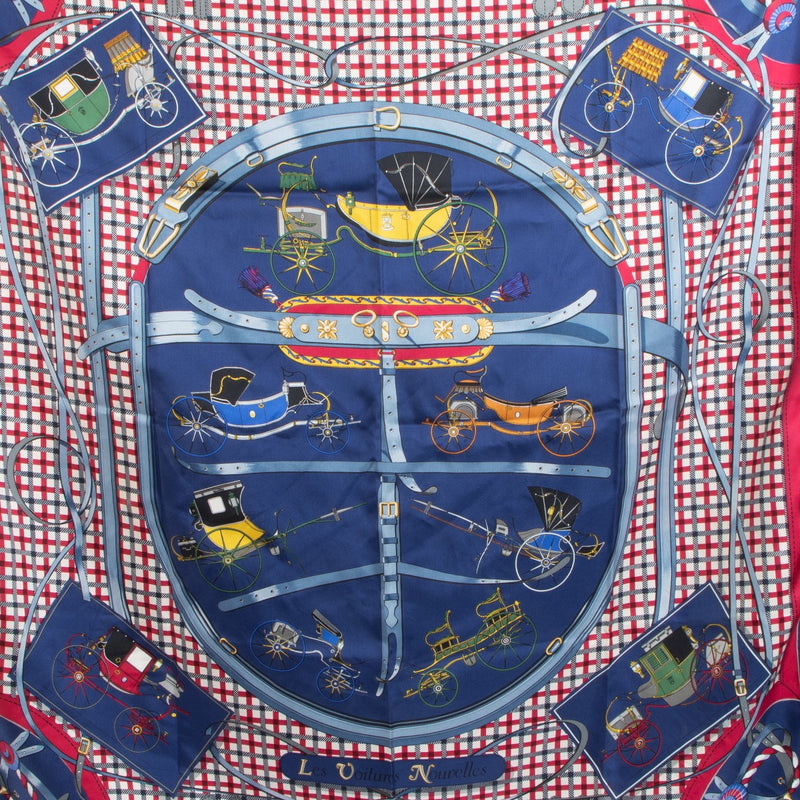 Hermès Blue Les Voitures Nouvelles Carré 90 Silk Scarf